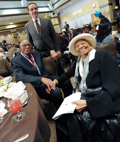 Mayor Gray with Centenarian Milton Scandrett and Wife Susie