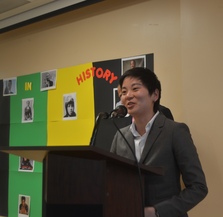 Image of ED Newland speaking at Hattie Holmes Black Hisgtory Event