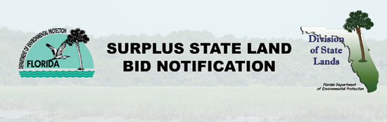 DEP Logo and DSL Logo on banner with words surplus state lands bid notification