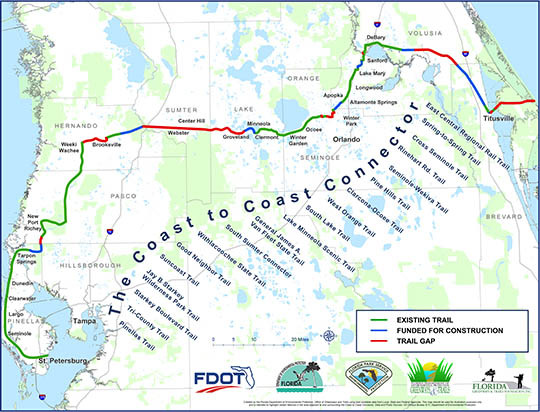 A map of the Coast to Coast Connector in Florida