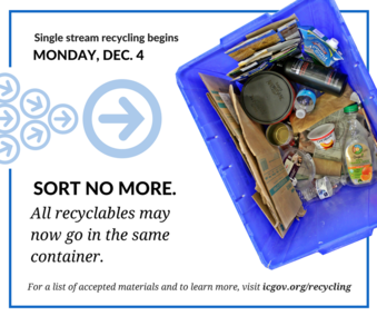 A graphic promoting single stream recycling in Iowa City.