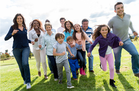 Healthy family running park