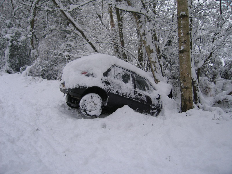 car crash in snow