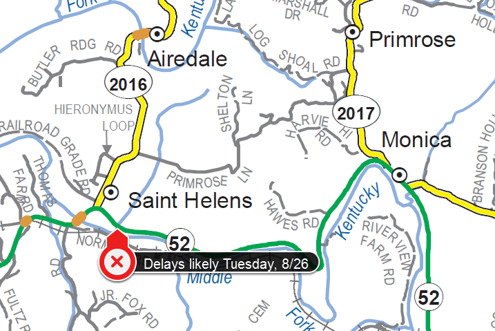 KY 52 delays in Lee County