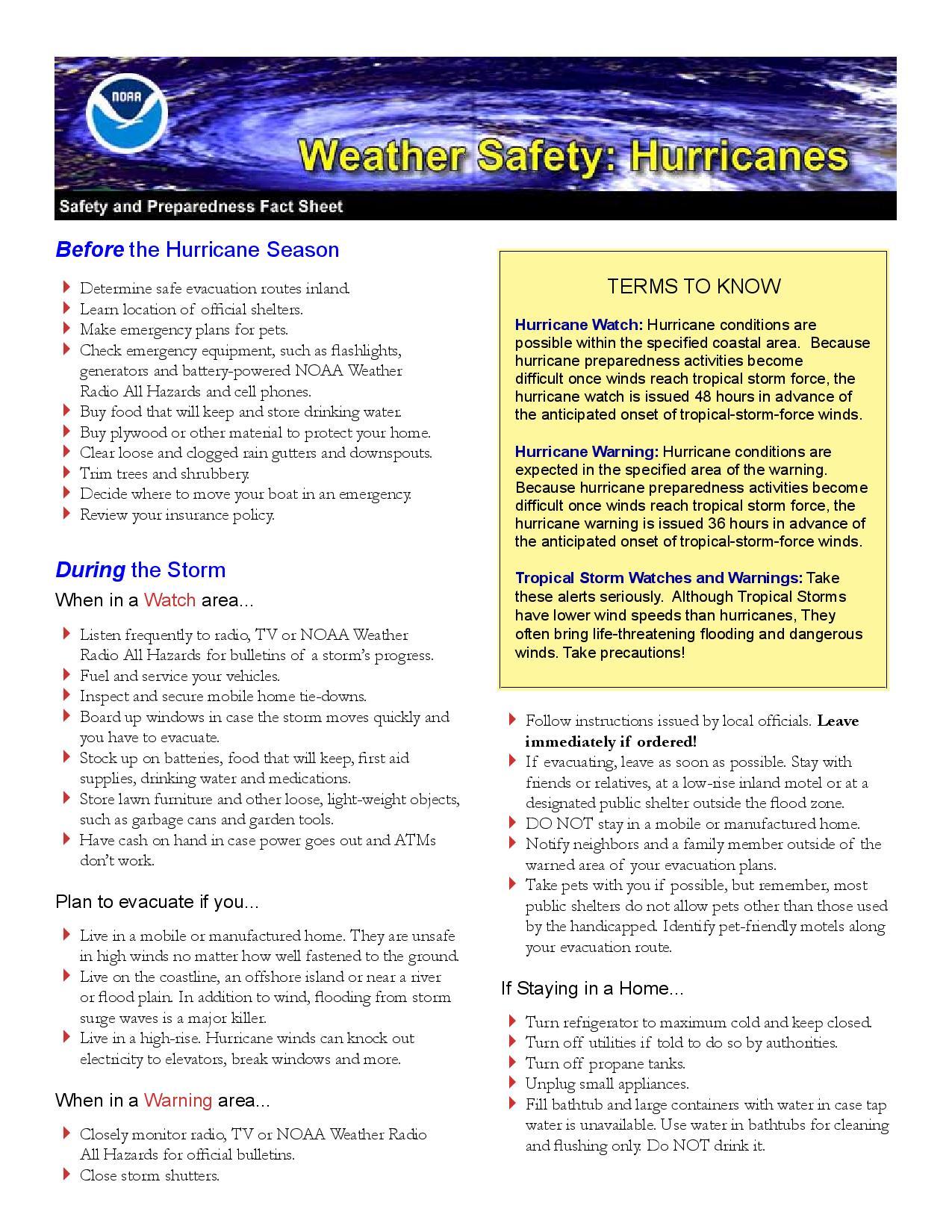 Community Safety Tips Hurricane Weather Safety