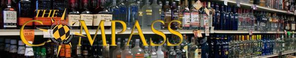 Compass Logo over an image of Liquor bottles 