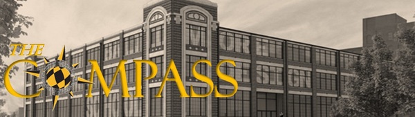Compass Logo over image of Baltimore Design School