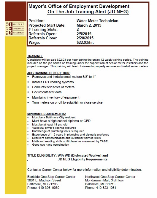 MOED Seeks Candidates Interested In Being Trained For Water Meter