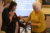 Pictured left to right: Polly Lawson, Support Service Provider; Patty Sarchi, Chair, Commission for the Deaf, Hard of Hearing & Late Deafened and Lois