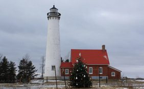 Tawas Point Lighthouse with Christmas tree