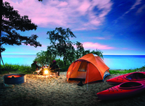 Tent on a bluff near the lake