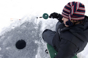 Youth ice fishing in Michigan