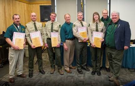Five DNR Parks and Recreation staff were recently honored for their efforts to rescue two lost snowmobilers in the U.P.'s Porcupine Mountains.