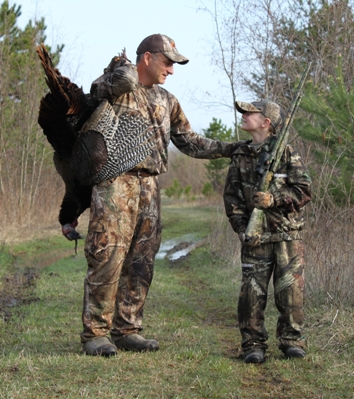 father and son turkey hunting