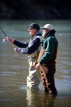 On-the-water instruction at DNR steelhead fishing clinic.