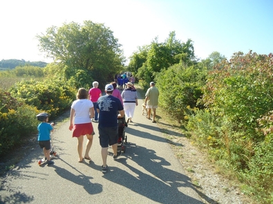 What Lake Area bridge walkers on trail