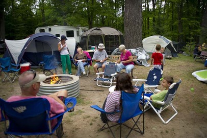 Family camping at a Michigan state park