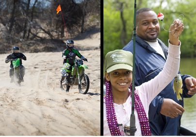 People enjoying ORVing and fishing