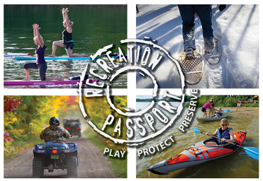 Recreation Passport logo and photos representing four seasons of recreation