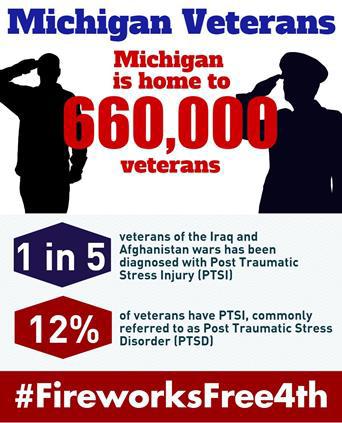 Michigan Veteran/PTSI Infographic: Michigan is home to 660,000 veterans, 12% of veterans have PTSI (also known as PTSD)