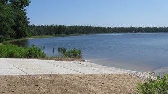 Newly constructed concrete boat launch at Bodi Lake, Luce County