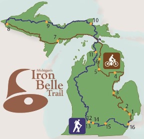 Map of projects being funded by Michigan's Iron Belle Trail grants