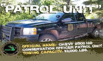A trading card with a patrol unit car image.