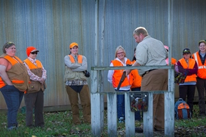 Participants getting instructions at ladies pheasant hunting outing