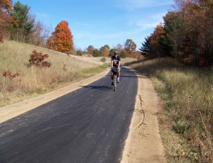 biker on newly paved Van Buren Trail Spur