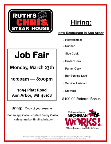 Ruth's Chris Steakhouse Job Fair Flyer