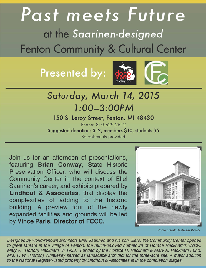 docomomo Michigan Fenton Community Center Flyer