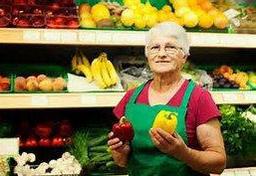 Senior working in grocery store