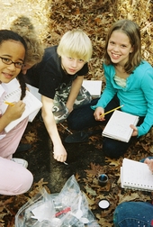 Cedar Creek School Forest kids & notebooke