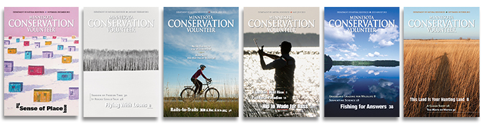 Image of six Minnesota Conservation Volunteer magazine covers