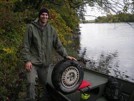 Tire retrieved from river