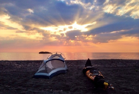 Lake Superior water trail campsite at dawn