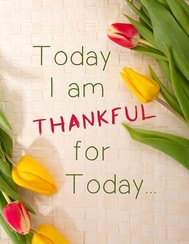 The saying "Today I am thankful for Today" next to tulips