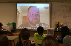 Logan Google chats with Dr. Welsh's 7th grade class about his upcoming Antarctic adventure