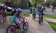 kids on their bikes for Bike to School Day