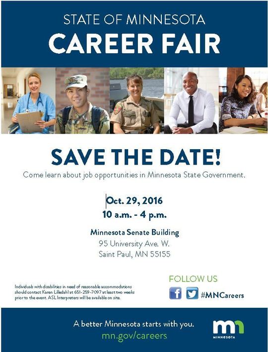 save the date for the state of Minnesota career fair on Oct. 29