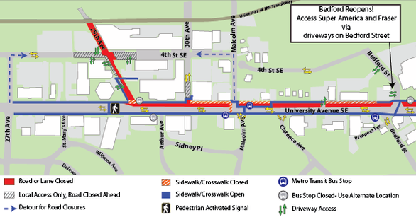 Construction Map for University Avenue in Minneapolis