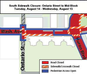 Map of sidewalk closure Aug. 14 - 15
