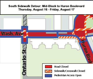 Map of sidewalk closure Aug. 16 - 17