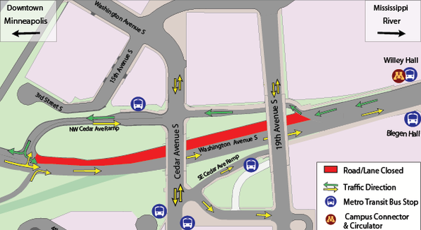 Map of construction on Minneapolis West Bank