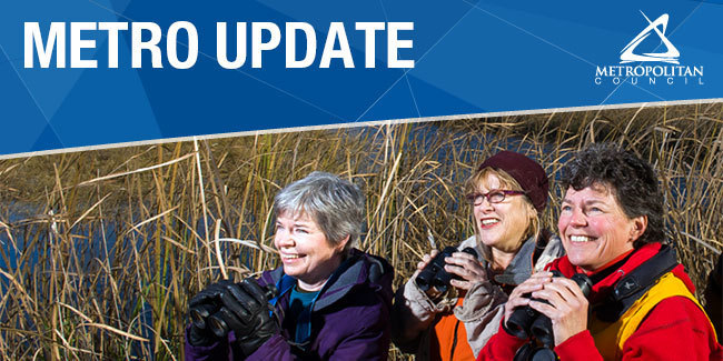 Metro Update banner with image of women birdwatching in the late fall.