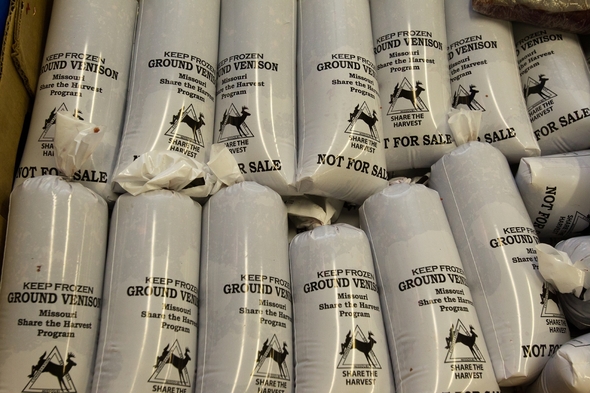 A batch of ground venison, wrapped for distribution in Share the Harvest packaging.