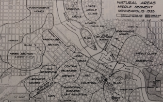 Calvin Schmid's 1937 map of the "Natural Areas" of Minneapolis, from "A Social Saga of Two Cities"