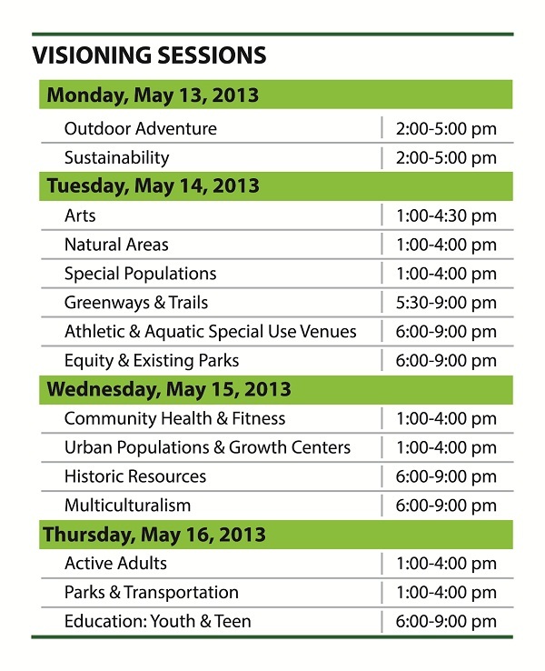 Visioning Workshop Schedule