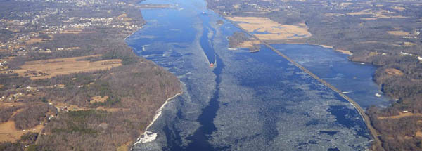 aerial view of Hudson south of Saugerties; courtesy U.S. Coast Guard