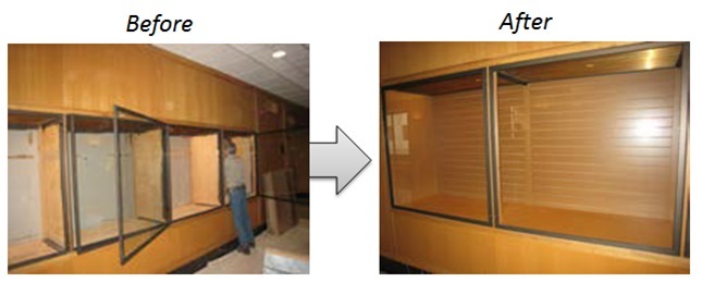 Display case before and after pic